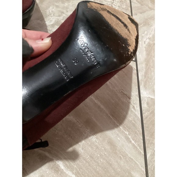 Yves Saint Laurent Burgundy Suede Bow Pointed Toe Pump - Picture 10 of 12